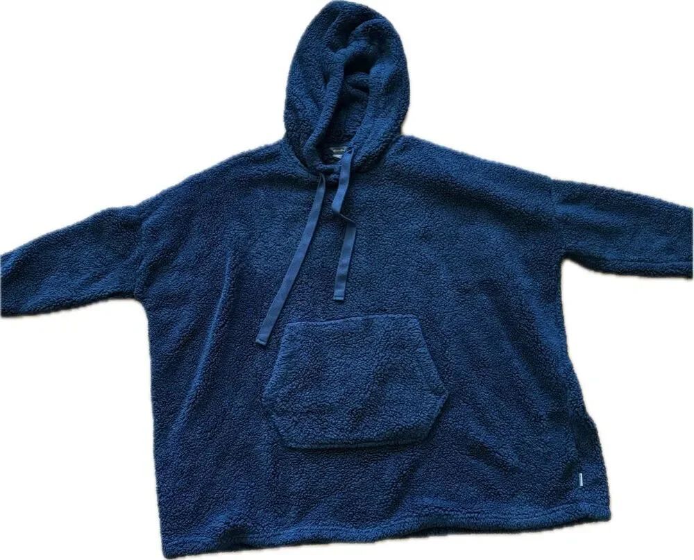 Eddie Bauer Overized Pullover Women Blue Quest Plush Teddy Fleece Pockets s/m